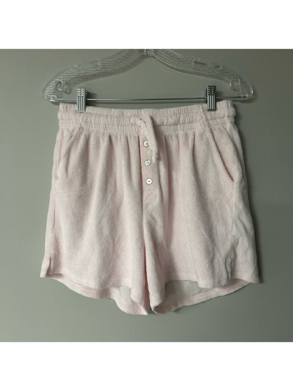 Donni‎ Baby Pink Terry Henley Drawstring Shorts